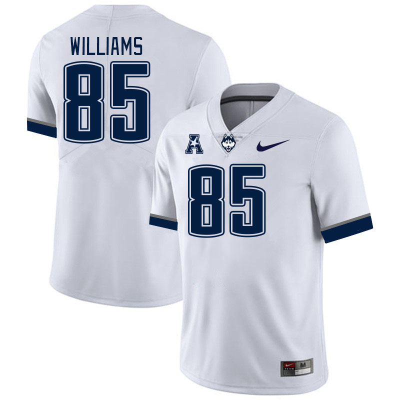Men #85 Teddy Williams Connecticut Huskies College Football Jerseys Stitched Sale-White - Click Image to Close